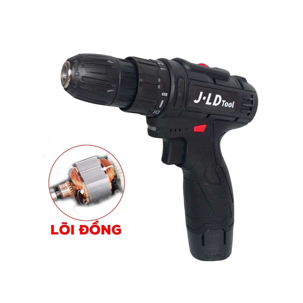 Máy khoan dùng pin 12V JLD tool, Bắn Vít, Vặn vít 2 cấp tốc độ Tặng Mũi Vít
