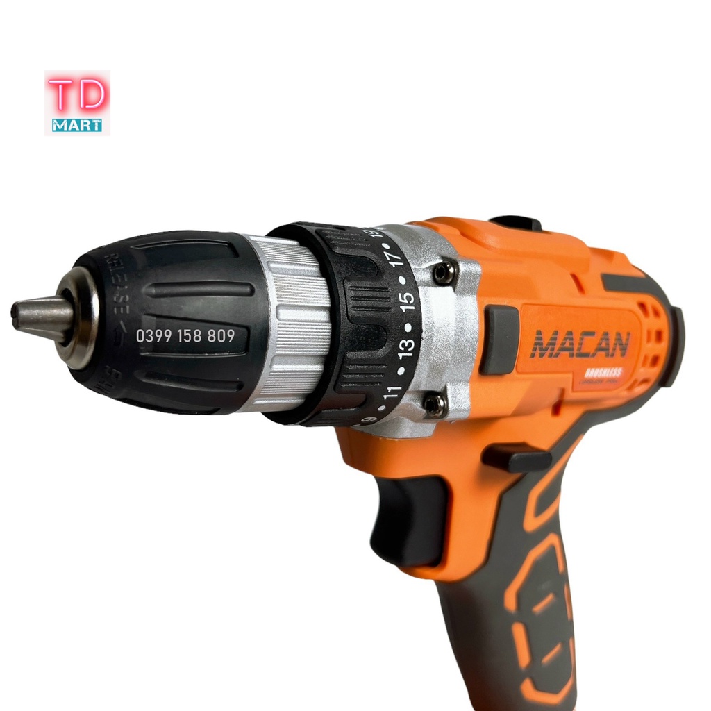 Máy khoan pin 21v MACAN 6021 Không Chổi Than đầu 10mm tặng bộ phụ kiện