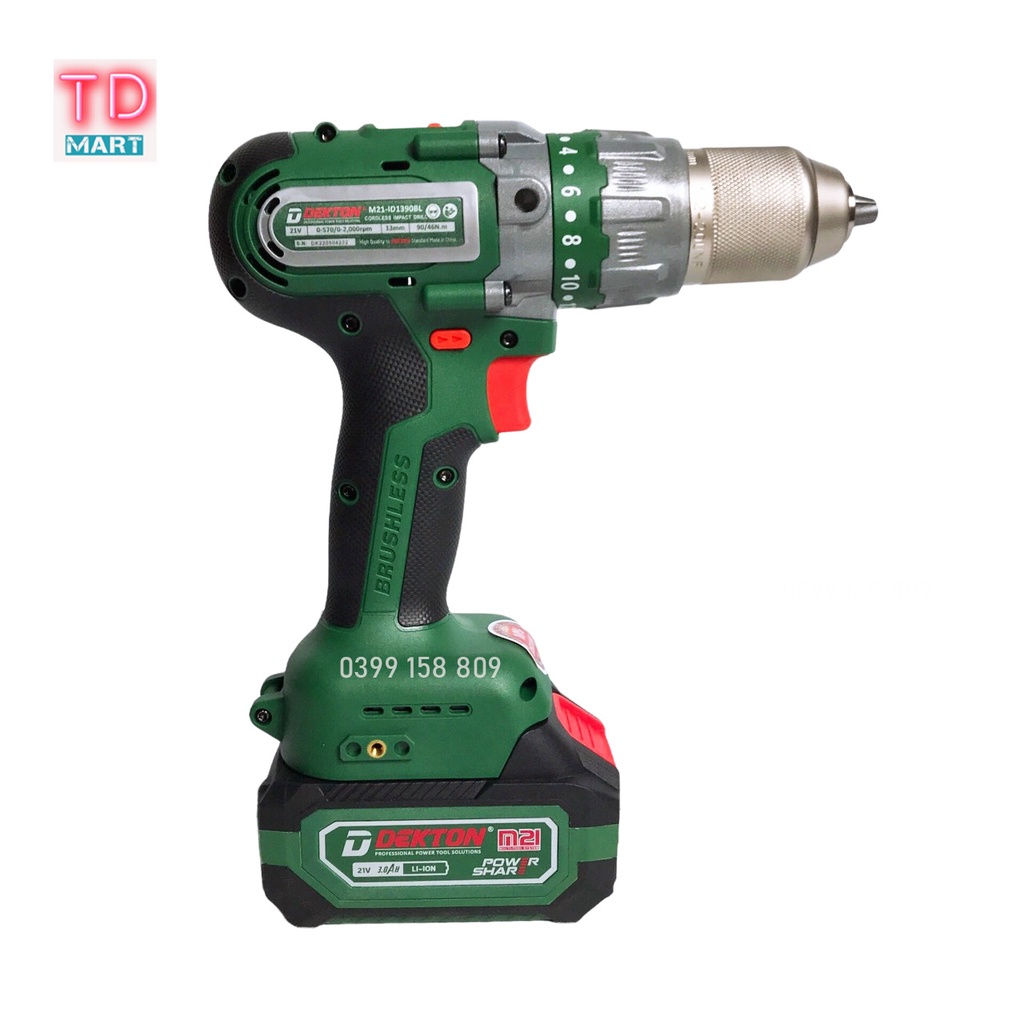 Máy Khoan Pin Dekton M21-ID1390BL - Motor Brushless - Lực Siết 90Nm - Chân Pin Phổ Thông