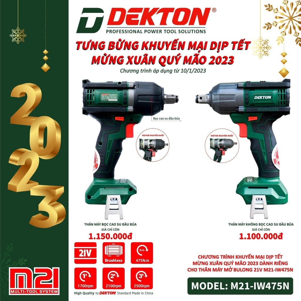 Máy Siết Bulong DEKTON M21 - IW2140S, Lực Siết 475N/m Cực Khỏe