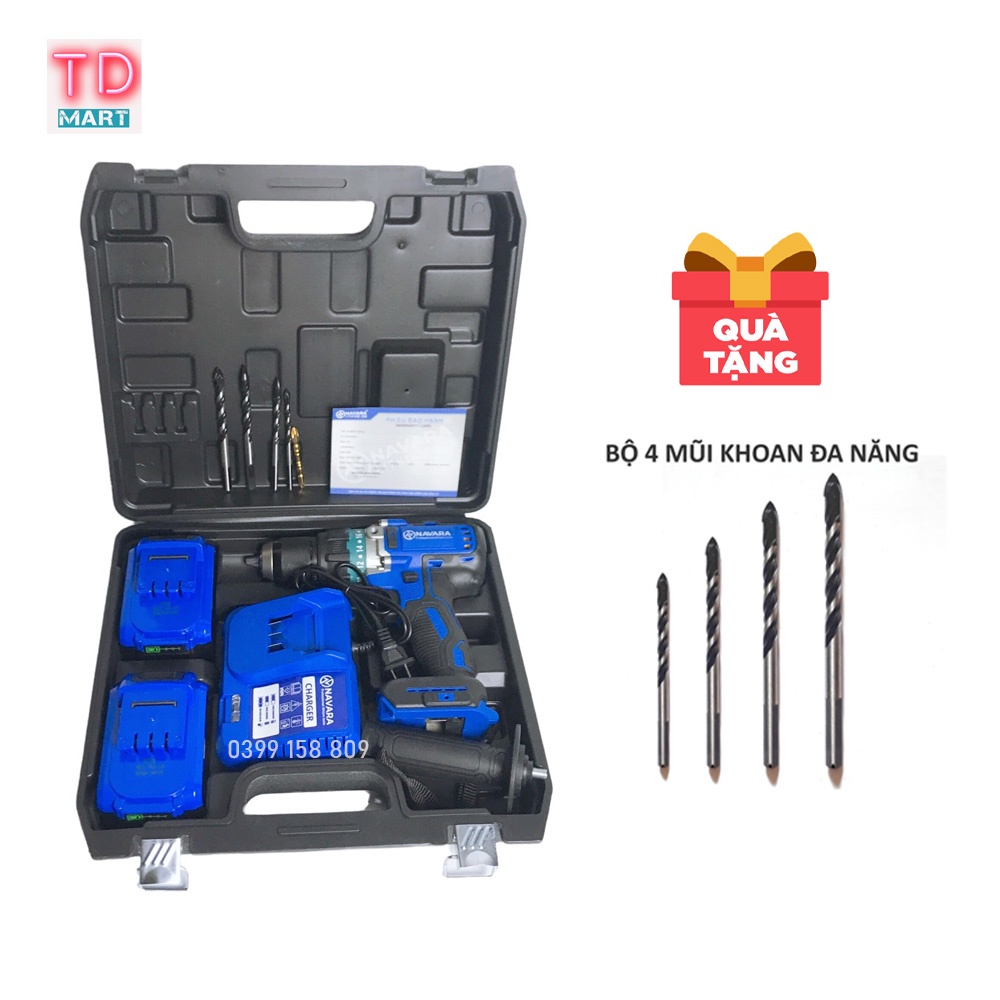 Máy khoan pin 21V NAVARA 7003 không chổi than đầu kẹp 13 ly pin 10cell