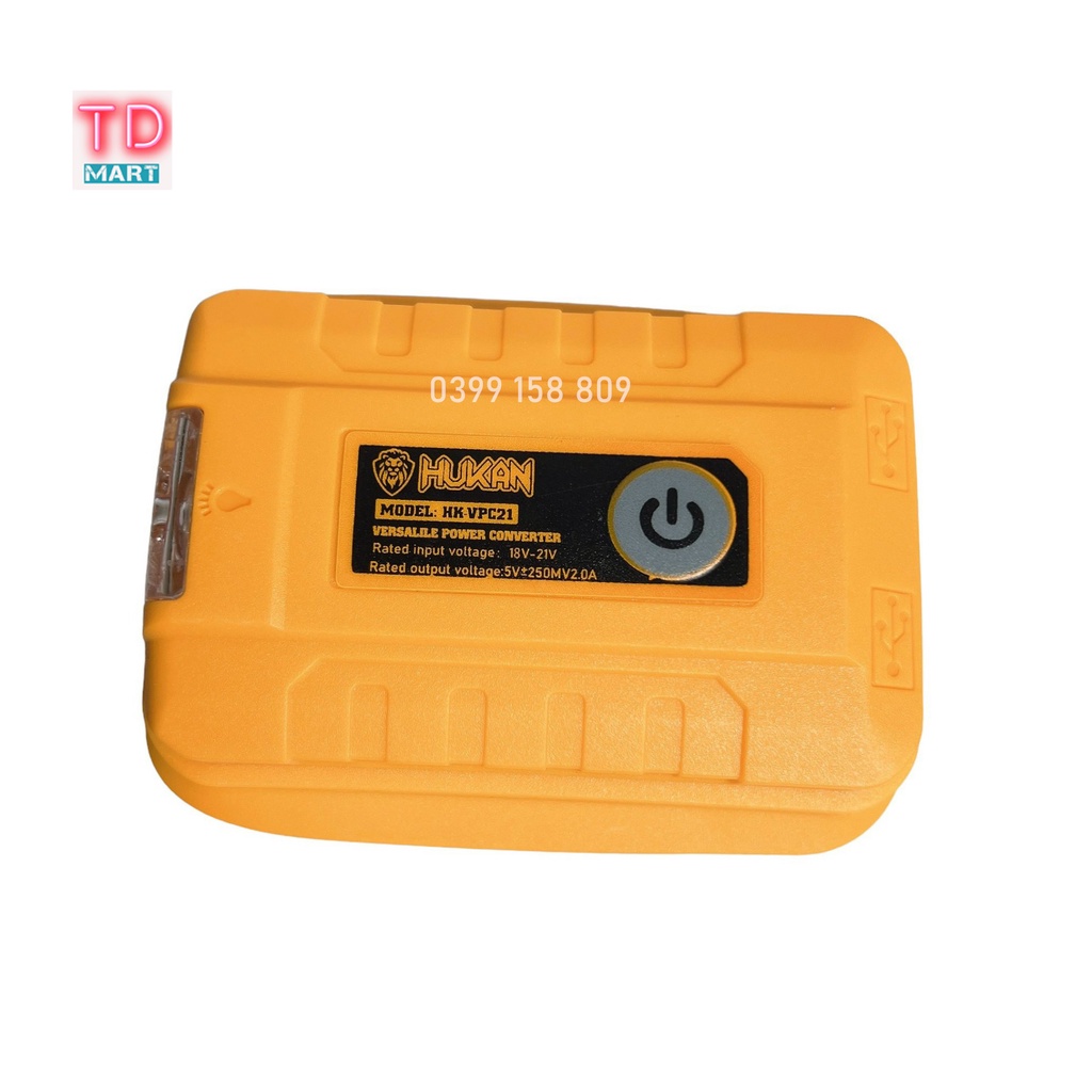 Bộ chuyển đổi từ pin máy khoan sang sạc điện thoại HUKAN VPC21 tích hợp 2 cổng USB