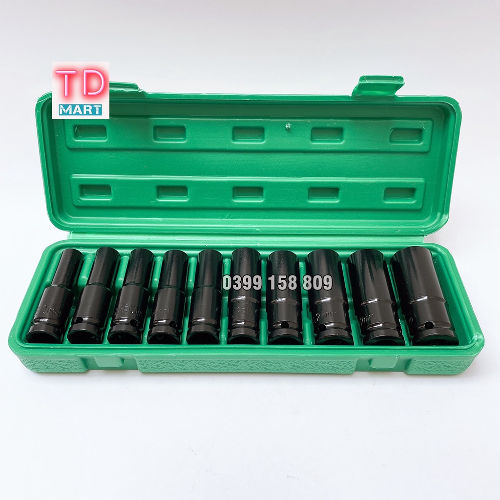 Bộ 10 đầu khẩu, đầu túyt Cao Cấp dùng cho máy siết bulong 1/2