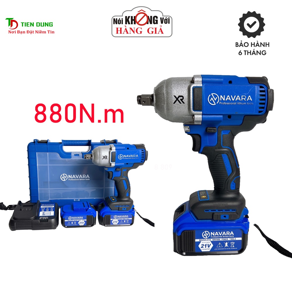 Máy siết bulong NAVARA 21V lực Siết 880N.m siêu khỏe tặng 5 đầu khẩu