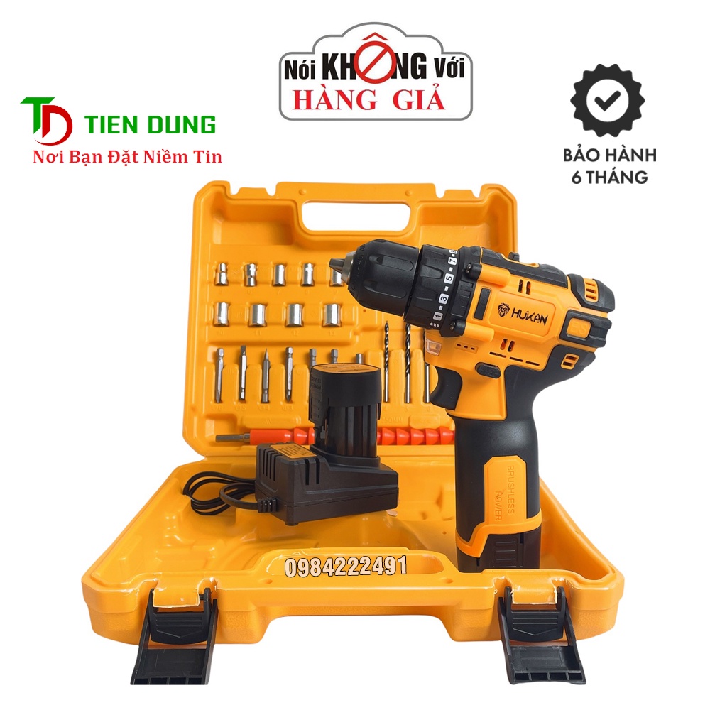 Máy Khoan Dùng Pin 18V Hukan HK-XC5 Không Chổi Than Tặng Bộ Phụ Kiện 24 Chi Tiết