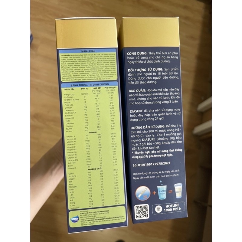 [Hộp giấy 850g] Sữa non Diasure dành cho người tiểu đường hộp giấy 34 gói nhỏ tiện lợi + quà ly