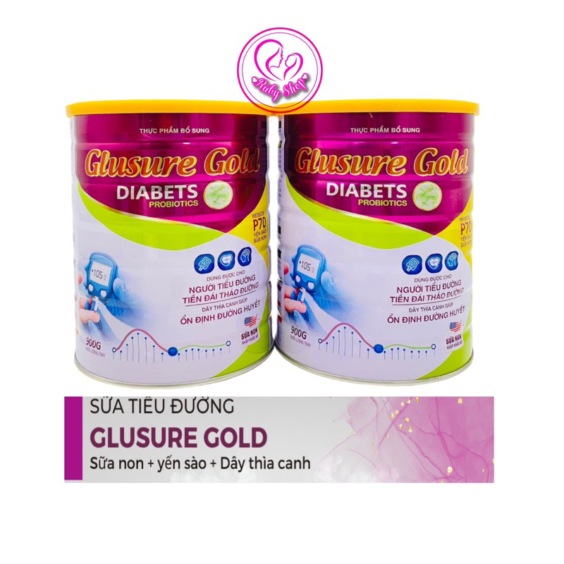 Combo 2 lon sữa tiểu đường Glusure Gold 900g - Rất tốt cho sữa khỏe và ổn định đường huyết + quà 2 lọ hồng yến