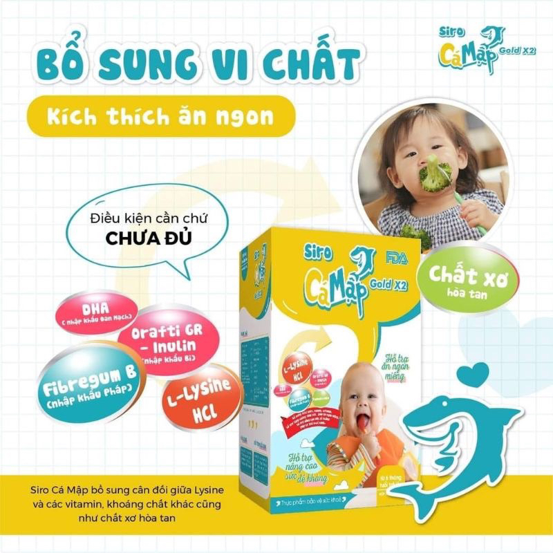 Combo 2 hộp siro cá mập gold x2 dành cho bé từ 6 tháng tuổi - Bé ăn khỏe, ngủ ngon,tăng cân tốt + quà