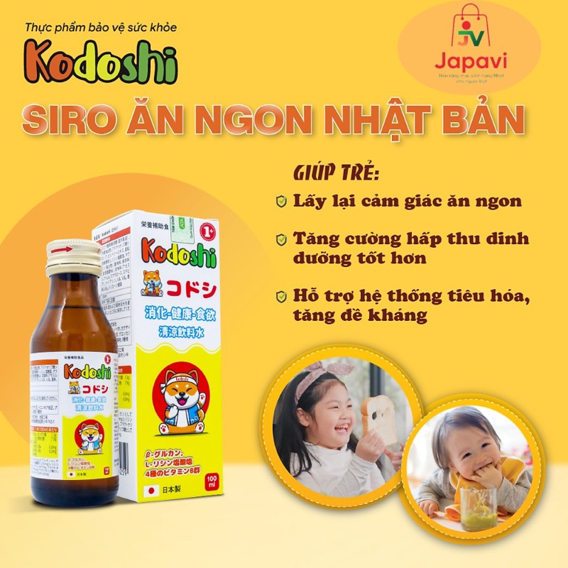 Siro ăn ngon cho bé Kodoshi Nhật Bản chai 100ml - Bé hết biếng ăn, ăn khỏe ngủ ngon tăng cân tốt + quà