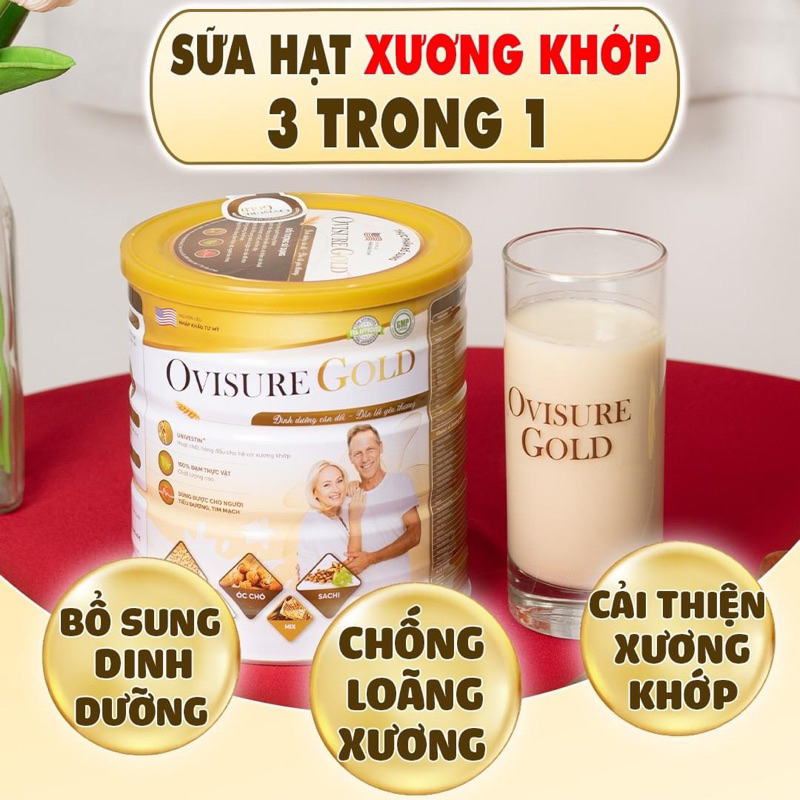 [Combo 1 lon 2 giấy] Sữa hạt Ovisure Gold hỗ trợ xương khớp chắc khỏe hàng chĩnh hãng date mới