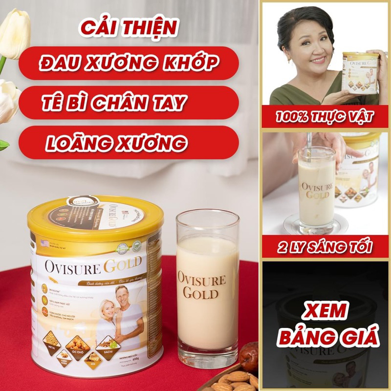 [Combo 1 lon 2 giấy] Sữa hạt Ovisure Gold hỗ trợ xương khớp chắc khỏe hàng chĩnh hãng date mới