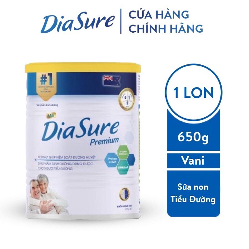 Sữa tiểu đường Diasure lon 650g chính hãng - Ổn định đường huyết, bổ sung dưỡng chất + quà
