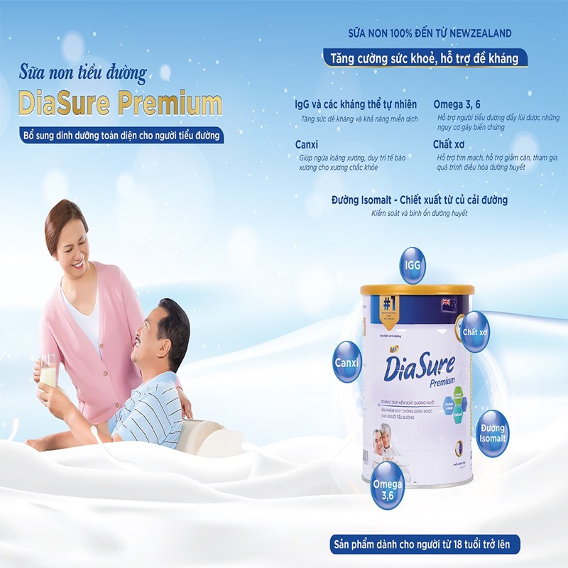 Sữa tiểu đường Diasure lon 650g chính hãng - Ổn định đường huyết, bổ sung dưỡng chất + quà