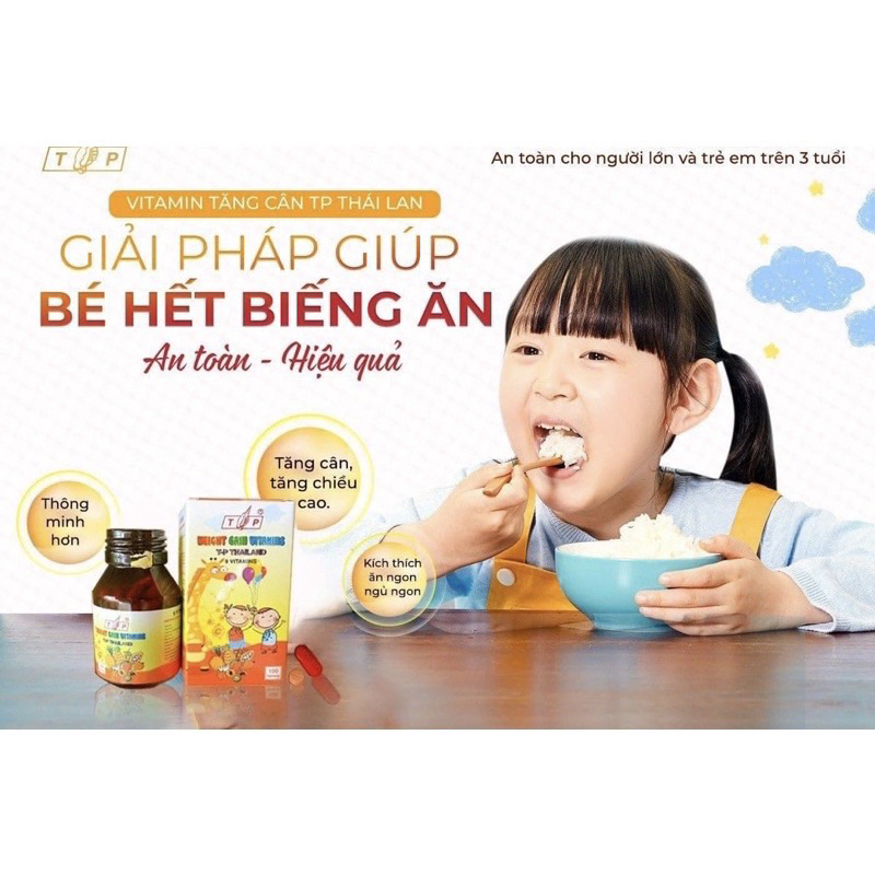 Vitamin tăng cân TP Thái Lan hộp 100 viên chính hãng - Tăng cân nhanh, hiệu quả, an toàn + quà gói tăm bông