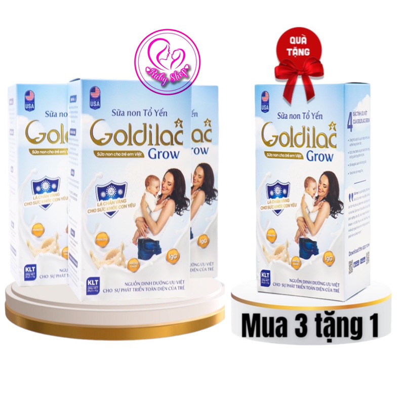 [Mua 3 tặng 1] Sữa non tổ Yến Goldilac Grow gói 14g hộp 28 gói chính hãng - Giúp bé ăn khỏe ngủ ngon, tăng cân tốt