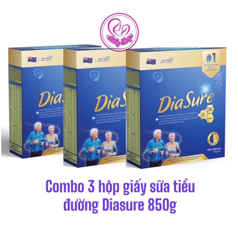 Combo 3 hộp giấy tiểu đường Diassure bản mới - Hộp 850g gồm 34 gói nhỏ tiện lợi, dễ sử dụng