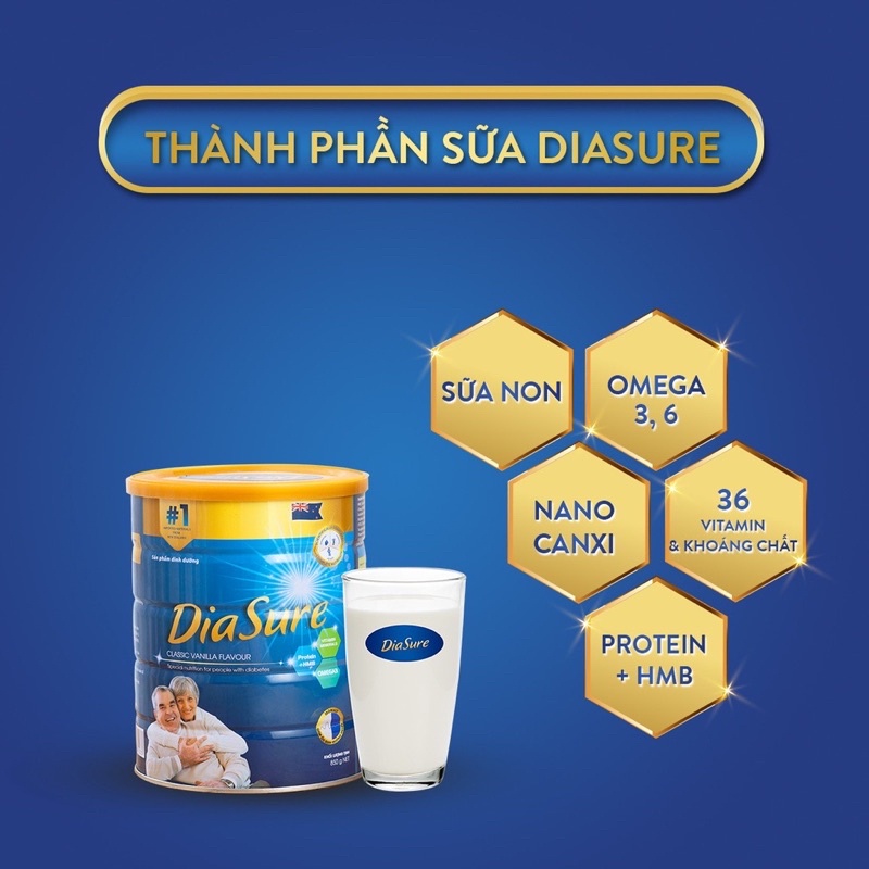 Combo 6 lon sữa tiểu đường Diasure 850g chính hãng giá tốt - Ổn định đường huyết, tăng đề kháng