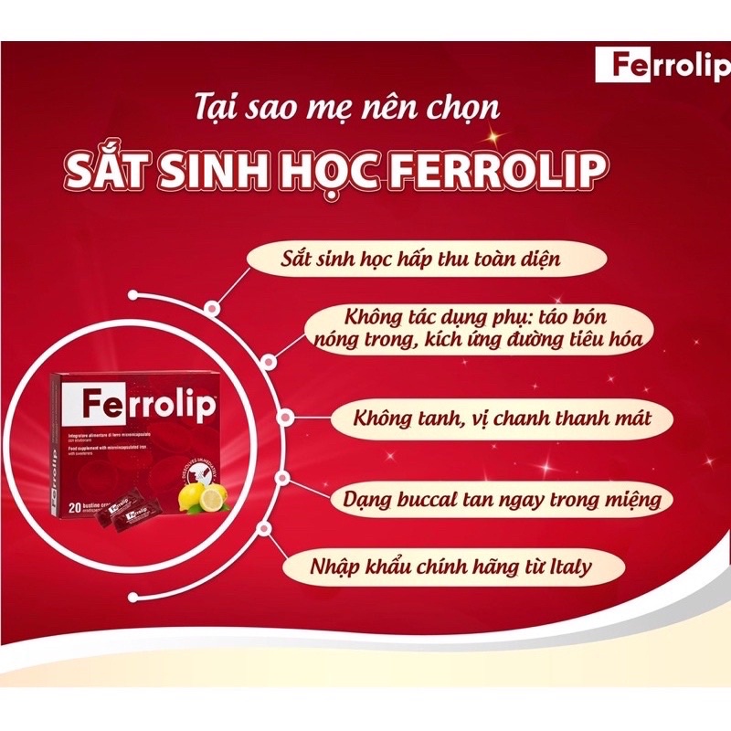 Sắt sinh học Ferrolip hộp 20 gói bổ sung sắt cho mẹ bầu,mẹ sau sinh và cho con bú, dễ uống, dễ hấp thụ + quà