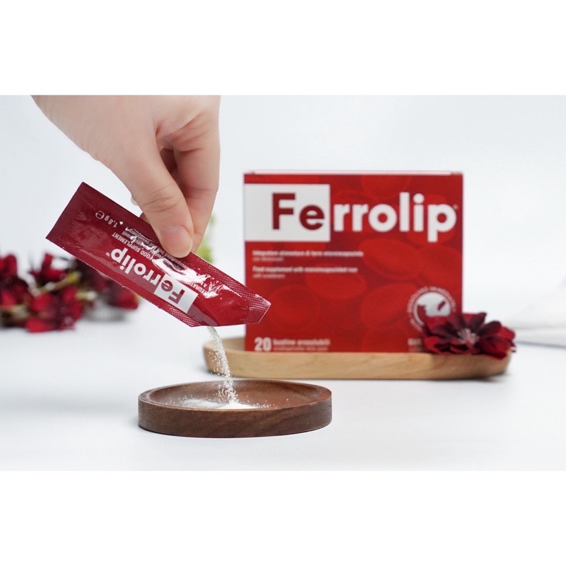 Sắt sinh học Ferrolip hộp 20 gói bổ sung sắt cho mẹ bầu,mẹ sau sinh và cho con bú, dễ uống, dễ hấp thụ + quà