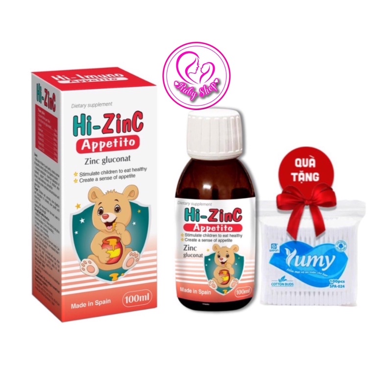 Siro kẽm Hi zinc chai 100ml - giúp em ăn ngon miệng, tăng đề kháng, hấp thụ vượt trội + quà gói tăm bông