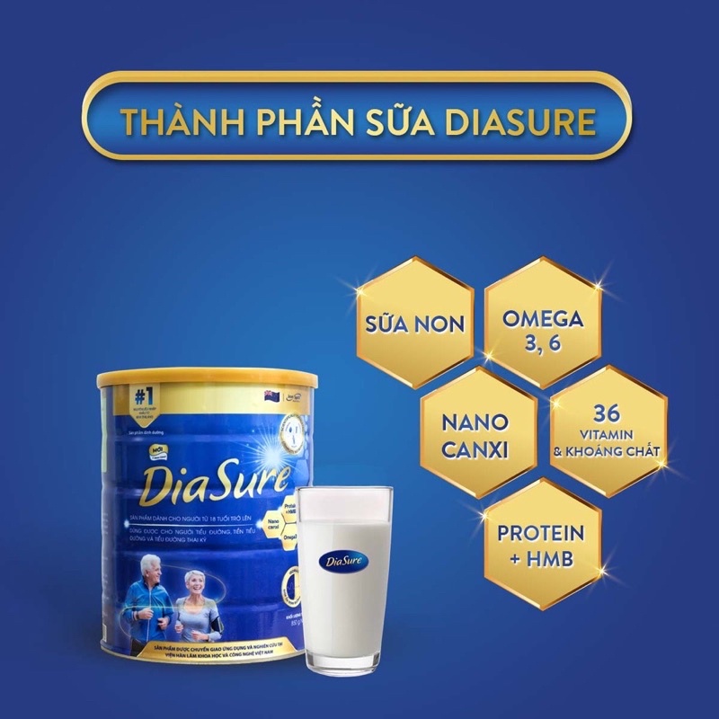 Combo 2 lon tiểu đường diasure bản mới 850g ổn định đường tốt cho xương