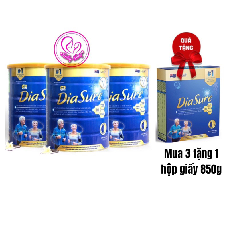 [Mua 3 tặng 1 giấy] Sữa tiểu đường bản mới Diasure 850g hàng chính hãng + tặng 1 hộp giấy 450g và 2 lọ hồng yến