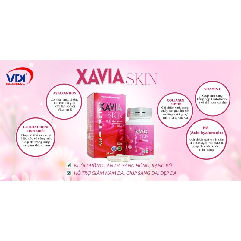 Viên uống trắng da, mờ nám Xavia Skin hộp 30 viên chính hãng giúp trắng da toàn thân