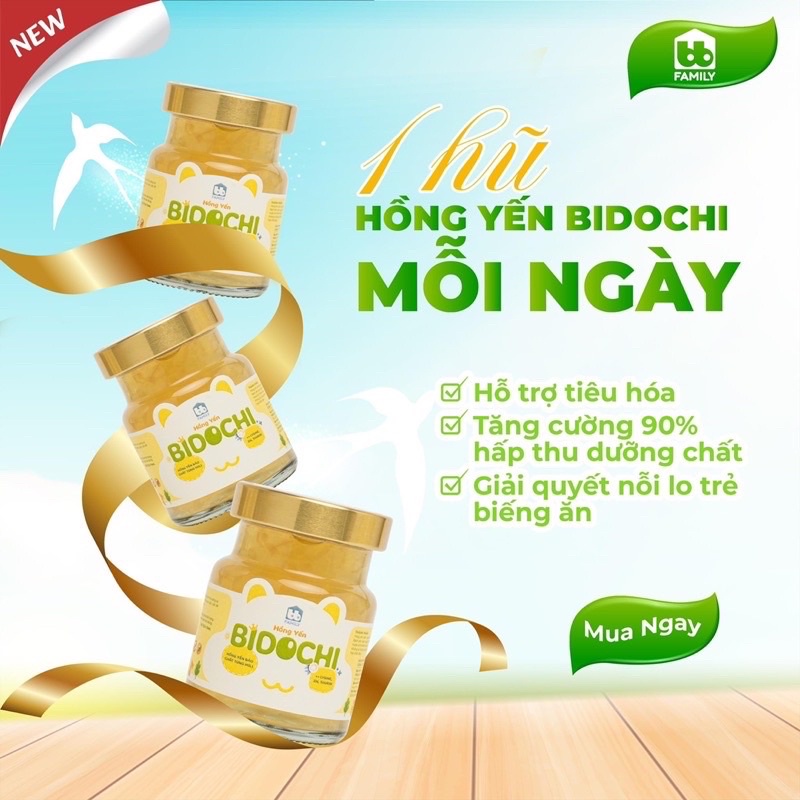 Hồng Yến Bidochi cải thiện biếng ăn cho bé từ 1 tuổi hộp 6 chai 70ml- Yến chưng sẵn thơm ngon dễ uống