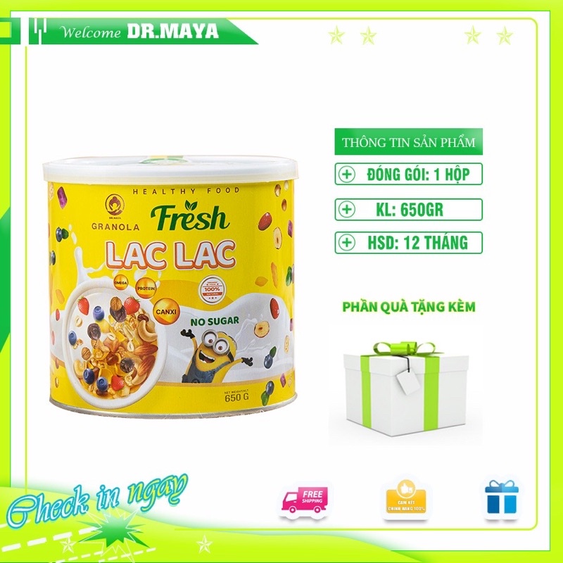 Ngũ cốc hạt ăn liền Granola Lạc Lạc thơm ngon, tốt cho sức khỏe hộp 650g + quà