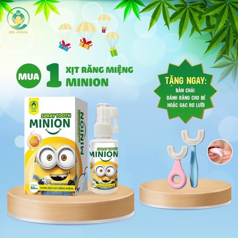 Xịt chống sâu răng cho bé Minion 50ml bảo vệ răng, ngừa sâu răng ố vàng + quà