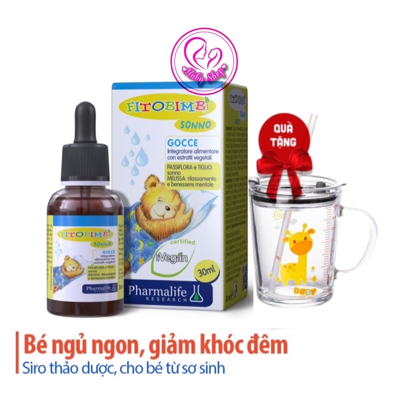 Thảo dược giúp bé ngủ ngon Fitobimbi Sonno chai 30ml, bé hết khóc đêm, giật mình, ngủ sâu giấc