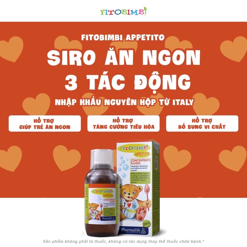 Siro ăn ngon Fitobimbi Appetito bé hết biếng ăn, tăng cân tốt bổ sung vi chất + gói tăm bông