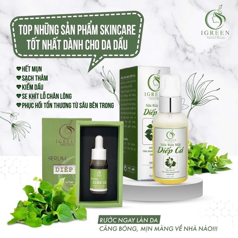 Sữa rửa mặt diếp cá Igreen sạch sâu, ngừa mụn chai 12ml