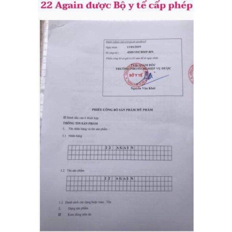 Kem trắng da chống lão hoá 22 Again Hàn Quốc chính hãng