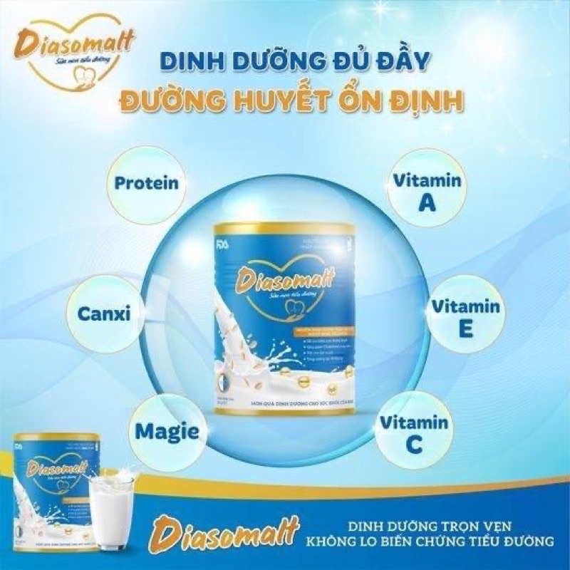 Sữa non tiểu đường Diasomalt hộp 850g chính hãng - Ổn định đường huyết hiệu quả + quà