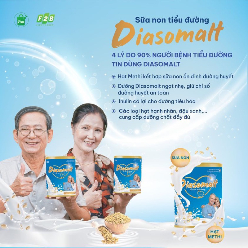 Sữa non tiểu đường Diasomalt hộp 850g chính hãng - Ổn định đường huyết hiệu quả + quà