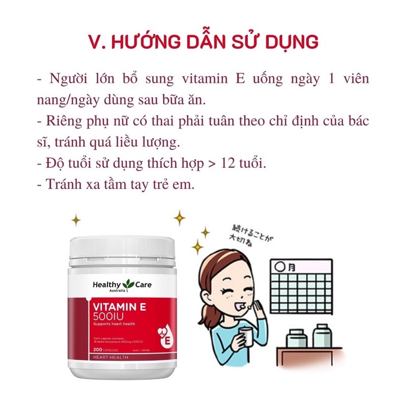 Viên uống vitamin E Healthy Care 500IU chuẩn Úc hộp 200 viên