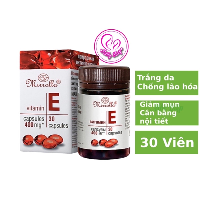 [Chính hãng]Viên uống vitamin E đỏ 400mg Mirrolla hũ nhựa của Nga hộp 30 viên