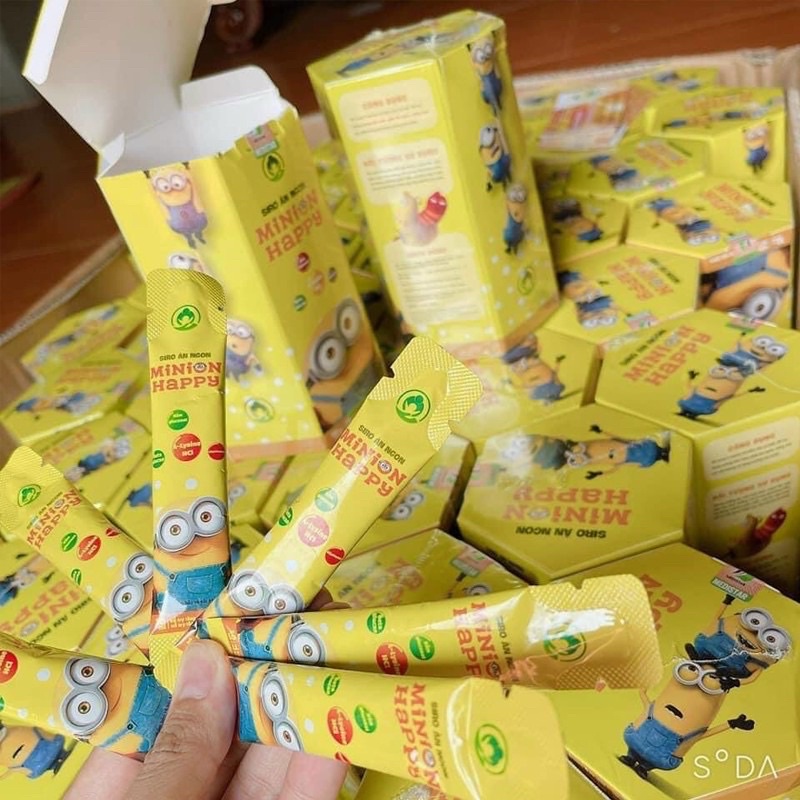 Siro ăn ngon Minion Happy hộp 30 gói -Bé ăn khỏe, tăng cân tốt, hết bón, thông minh