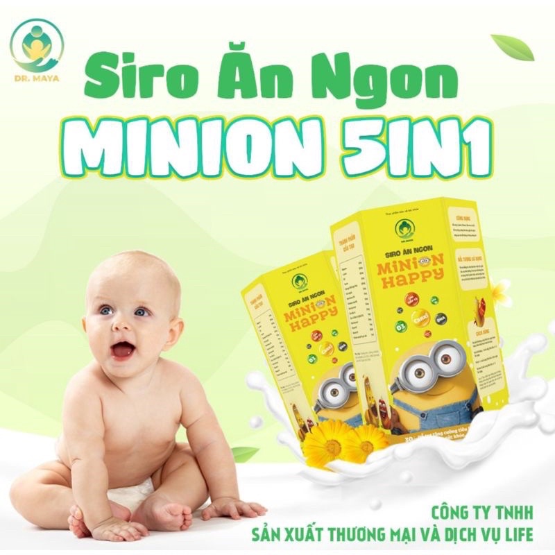 Siro ăn ngon Minion Happy hộp 30 gói -Bé ăn khỏe, tăng cân tốt, hết bón, thông minh