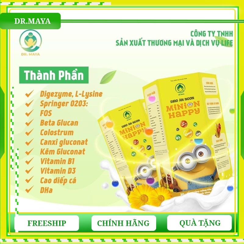 Siro ăn ngon Minion Happy hộp 30 gói -Bé ăn khỏe, tăng cân tốt, hết bón, thông minh