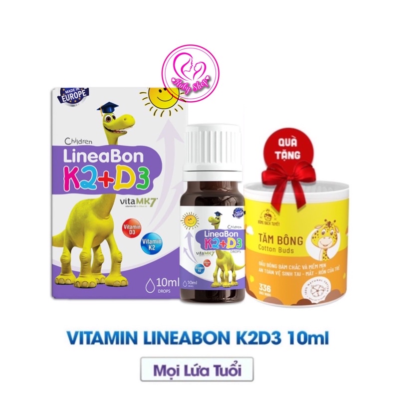 Vitamin K2 D3 Lineabon 10ml tăng chiều cao, xương chắc khỏe + quà tăm bông