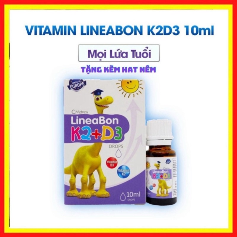 Vitamin K2 D3 Lineabon 10ml tăng chiều cao, xương chắc khỏe + quà tăm bông
