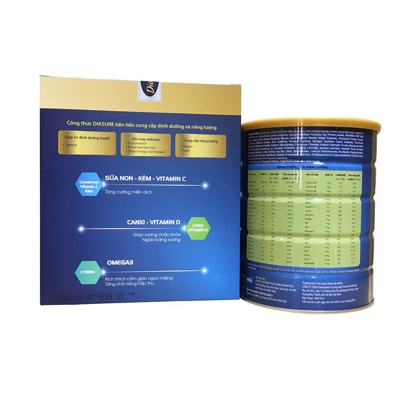 Combo 2 lon sữa Diasure 850g - sữa dành riêng cho người tiểu đường