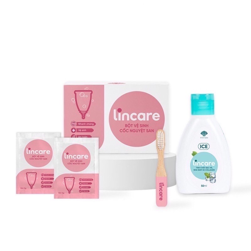 Combo 3 sản phẩm vệ sinh cốc Nguyệt san của Linhcup( chải, dung dịch, hộp bột tiệt trùng)