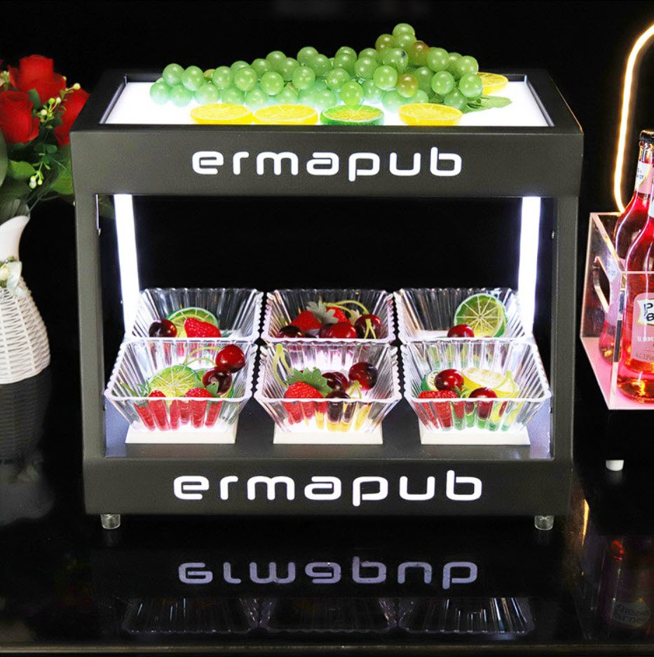 Kệ đựng trái cây 2 tầng có đèn led cho quán bar nhà hàng CZ03A
