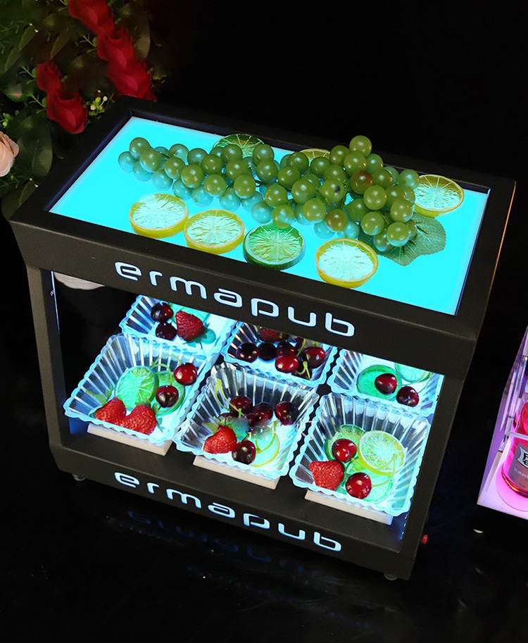 Kệ đựng trái cây 2 tầng có đèn led cho quán bar nhà hàng CZ03A