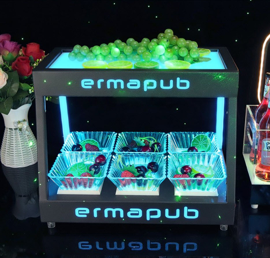 Kệ đựng trái cây 2 tầng có đèn led cho quán bar nhà hàng CZ03A