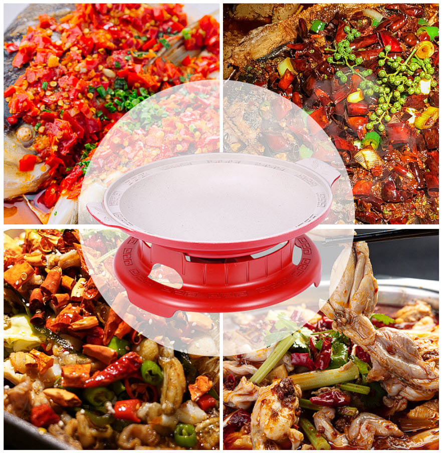 Bộ chảo hâm nóng thức ăn để bàn kèm bếp cồn YL66227 chống dính đá y tế