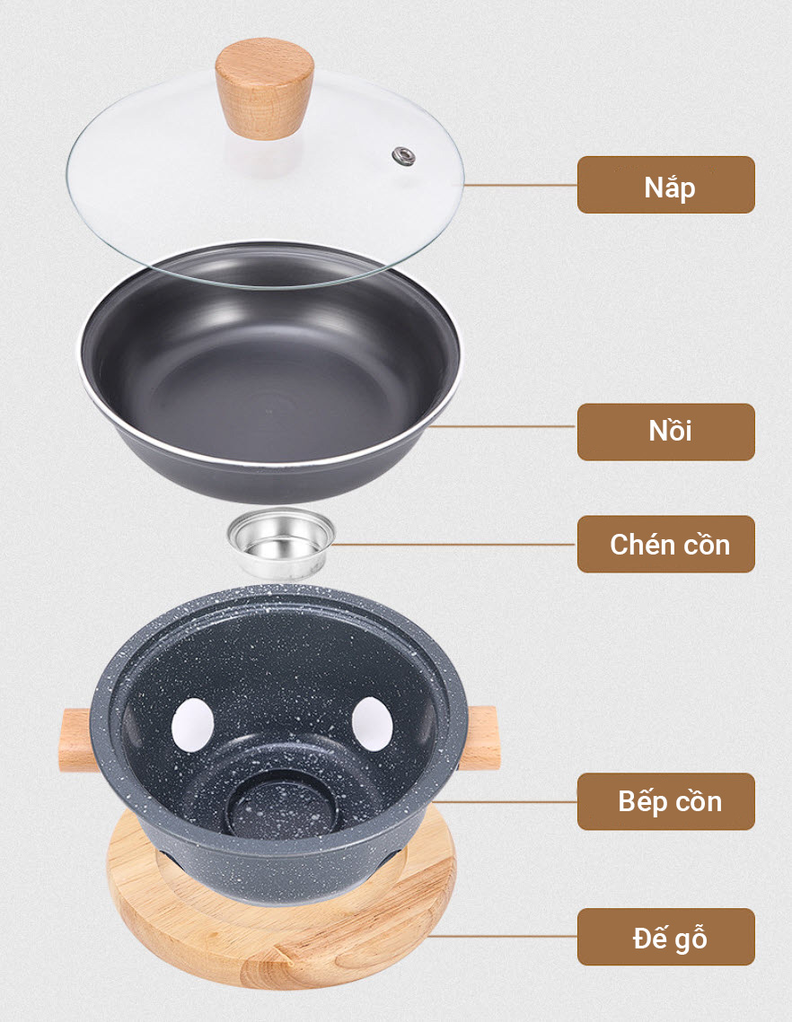 Nồi lẩu hợp kim nhôm kèm bếp cồn 18-28cm OEM YL2821